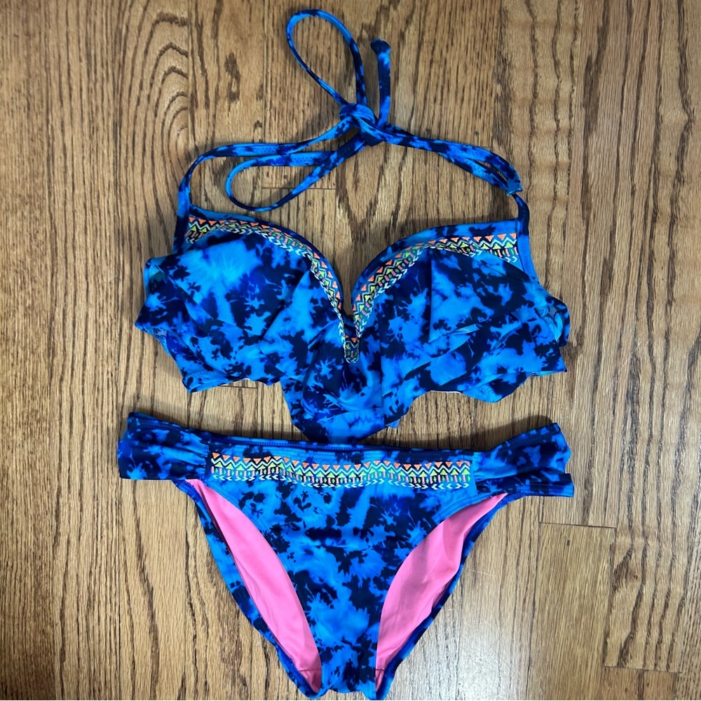 PINK VS| Blue Tie Dye Tribal Neon Two Piece Bikini